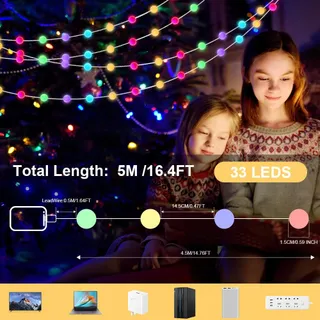 AUAUY Smart LED Bollen Lichtketting 5M 33 LED App Muziek — miniatuur 2