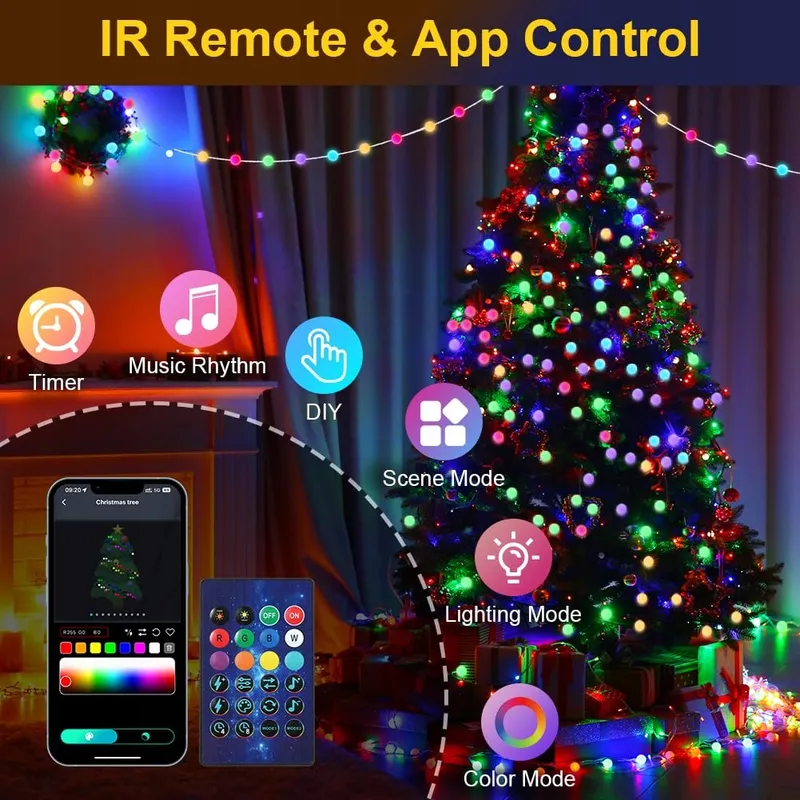 AUAUY Smart LED Bollen Lichtketting 5M 33 LED App Muziek — foto 3