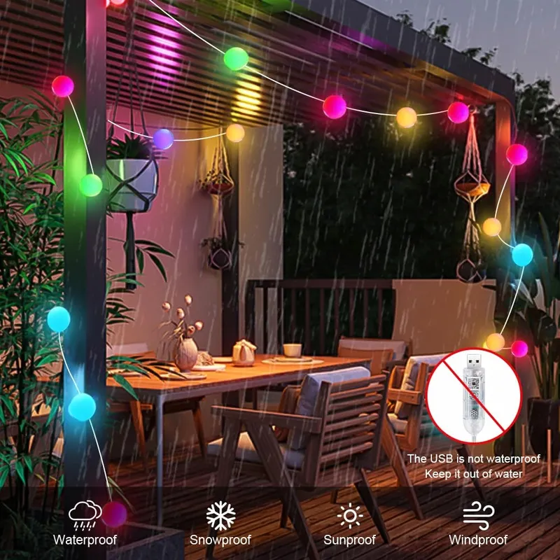 AUAUY Smart LED Bollen Lichtketting 5M 33 LED App Muziek — foto 7