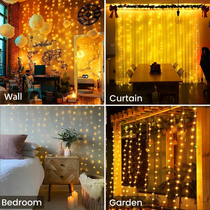 ZYRIVON LED Lichtgordijn 3x3m 200 LED USB Warm Wit Interieur — foto 6