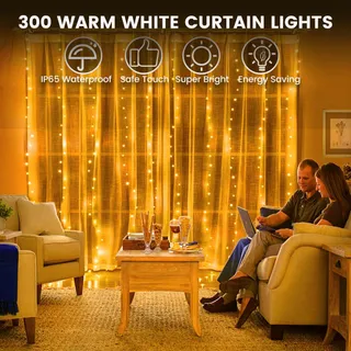 ZYRIVON LED Lichtgordijn 3x3m 200 LED USB Warm Wit Interieur — miniatuur 2