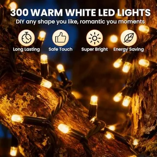LED Kerstverlichting Buiten 30M 300 LED Warm Wit 8 Standen IP44 — miniatuur 2