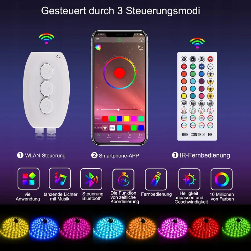 ALED LIGHT Bluetooth LED Strip RGB 10M Waterdicht Met Afstandsbediening — foto 2