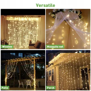 LED Lichtgordijn 3x3m 300 Warm Wit 8 Standen USB Binnen Buiten — miniatuur 7