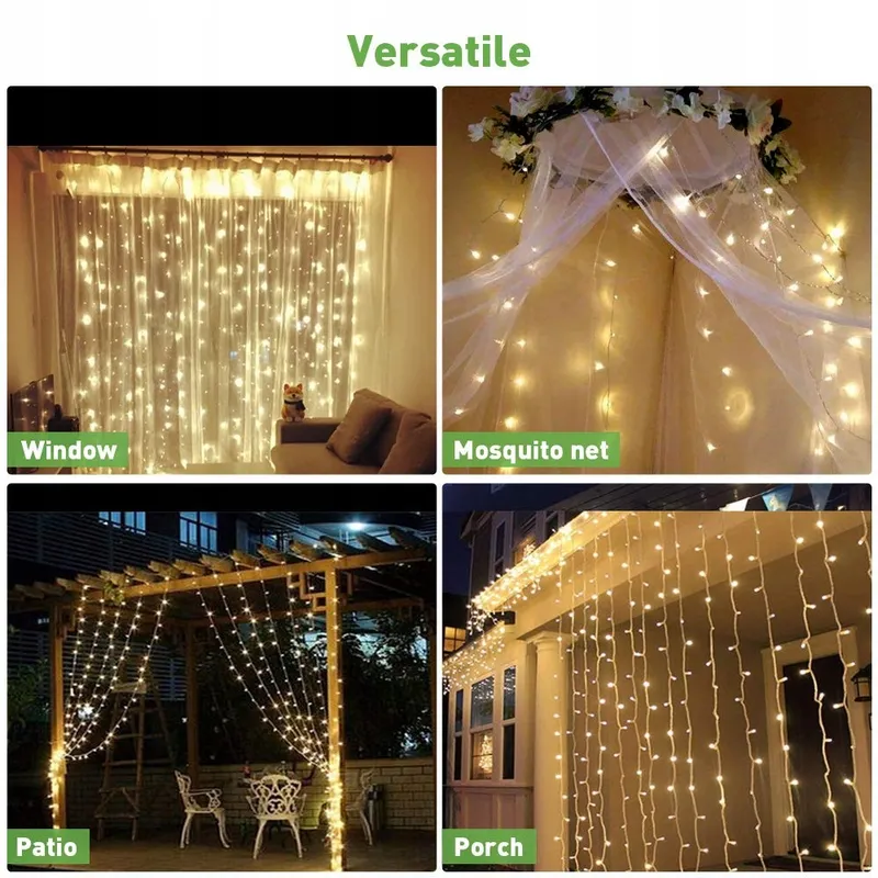 LED Lichtgordijn 3x3m 300 Warm Wit 8 Standen USB Binnen Buiten — foto 7