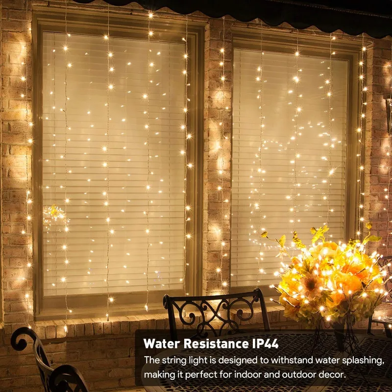 LED Lichtgordijn 3x3m 300 Warm Wit 8 Standen USB Binnen Buiten — foto 6