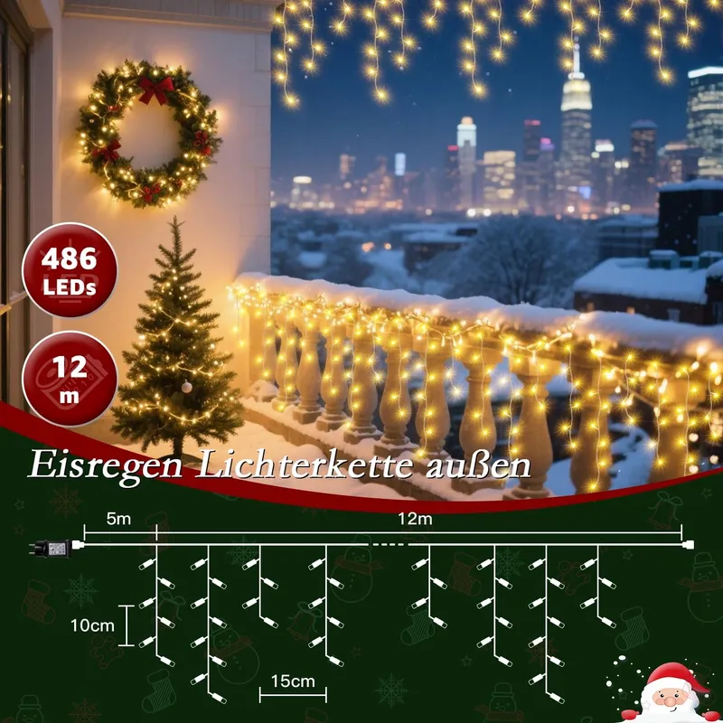 SOAGRC LED Lichtsnoer Buiten 486 LED Warm Wit Afstandsbediening 12m IP44 — foto 2