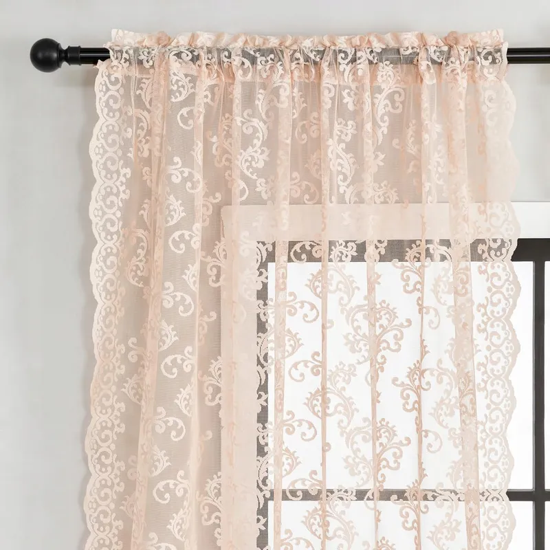 Vintage Kanten Gordijnen Roze 96 Inch Sheer Woonkamer Slaapkamer — foto 3