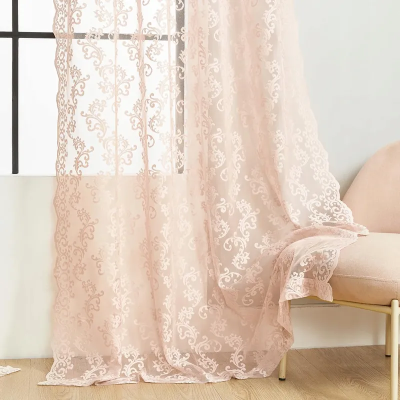 Vintage Kanten Gordijnen Roze 96 Inch Sheer Woonkamer Slaapkamer — foto 5