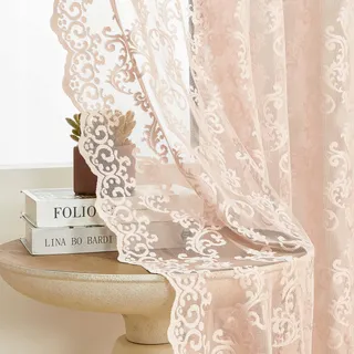 Vintage Kanten Gordijnen Roze 96 Inch Sheer Woonkamer Slaapkamer — miniatuur 4