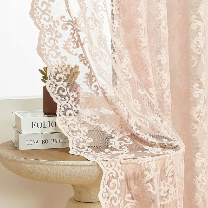 Vintage Kanten Gordijnen Roze 96 Inch Sheer Woonkamer Slaapkamer — foto 4