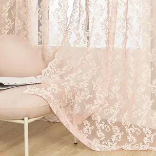 Vintage Kanten Gordijnen Roze 96 Inch Sheer Woonkamer Slaapkamer — miniatuur 2