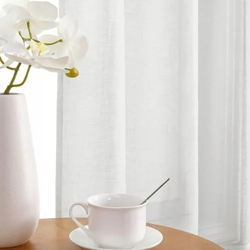 CUCRAF Voile Gordijnen met Oogjes Slaapkamer Woonkamer Wit 2 Stuks — foto 4