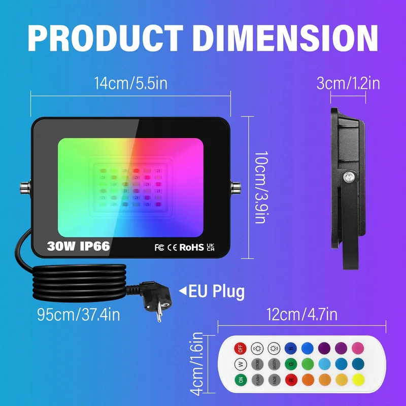 SKYWORLD 2x30W RGB LED Schijnwerper Smart APP Waterdicht — foto 2