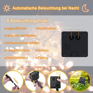 GCSTNN Solar Lichtsnoer 2x5M 50 LED IP65 Tuin Balkon — miniatuur 4