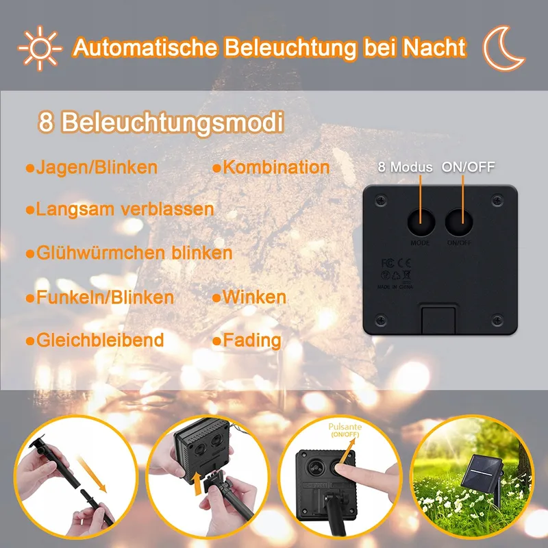 GCSTNN Solar Lichtsnoer 2x5M 50 LED IP65 Tuin Balkon — foto 4