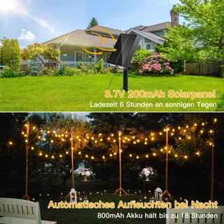 OLLNY Solar Lichtsnoer Buiten 5M 30 LED IP65 8 Modi — miniatuur 3