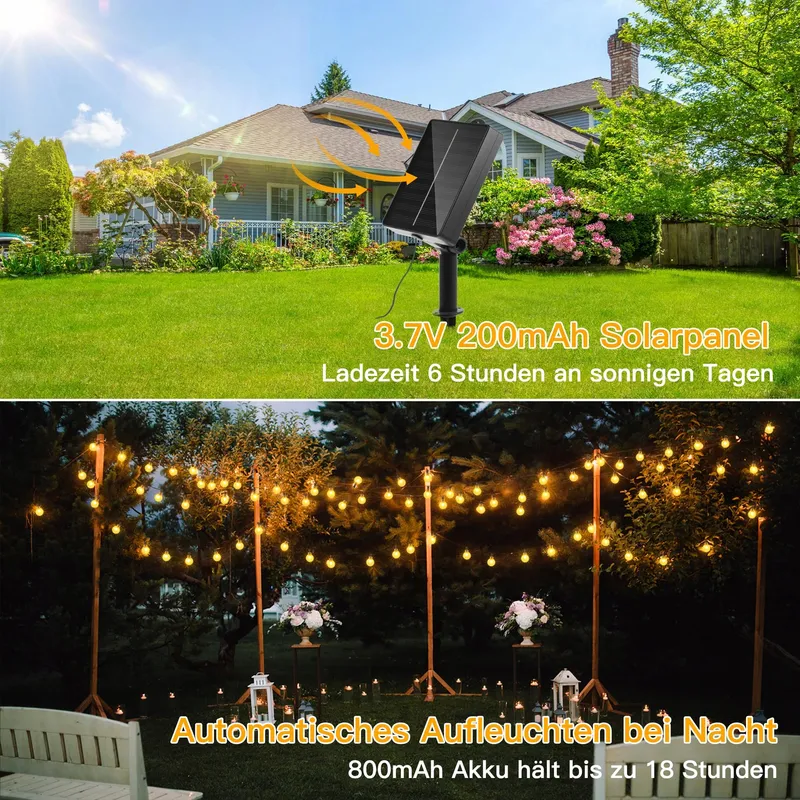 OLLNY Solar Lichtsnoer Buiten 5M 30 LED IP65 8 Modi — foto 3