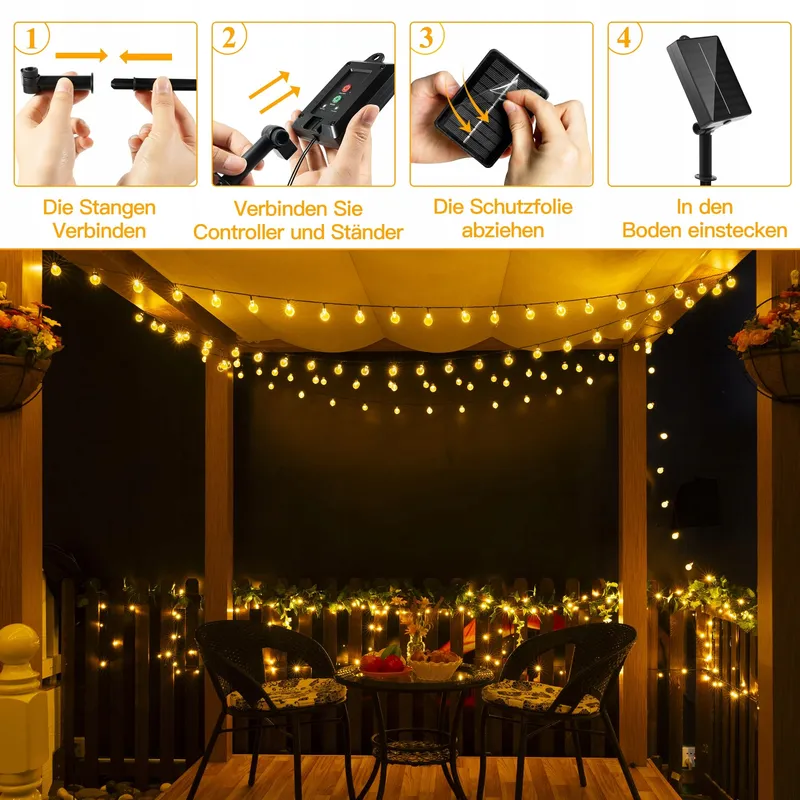OLLNY Solar Lichtsnoer Buiten 5M 30 LED IP65 8 Modi — foto 5