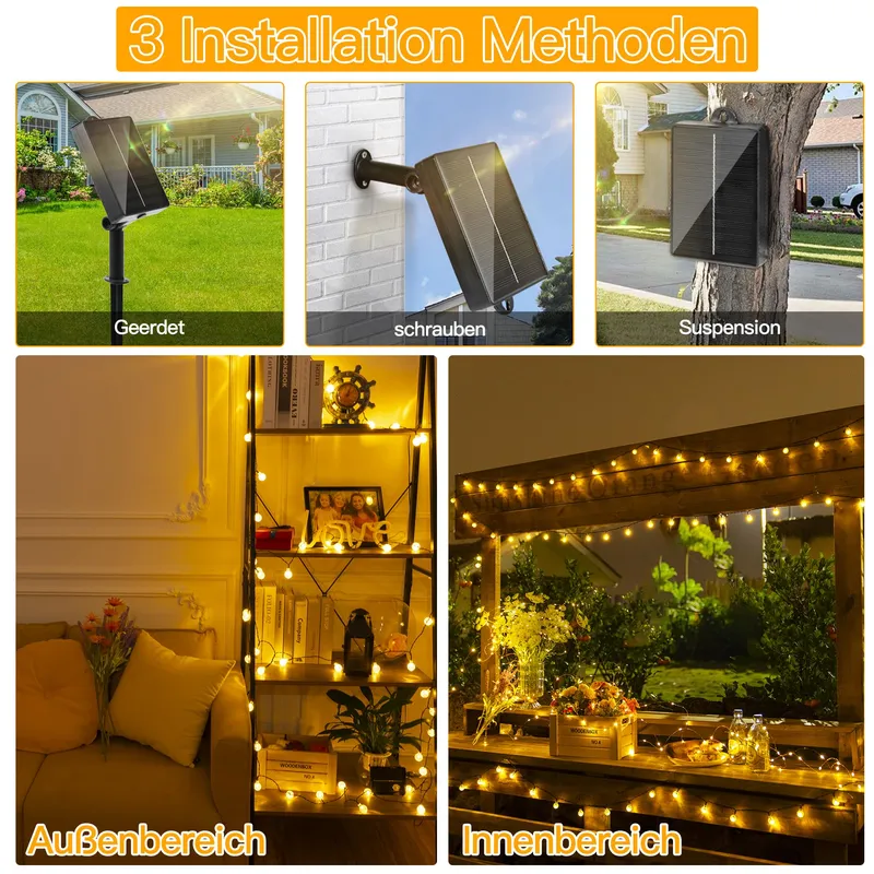 OLLNY Solar Lichtsnoer Buiten 5M 30 LED IP65 8 Modi — foto 7