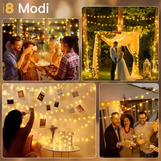 OLLNY LED Lichtsnoer Buiten 10M Afstandsbediening Timer 8 Modi Waterdicht — miniatuur 4