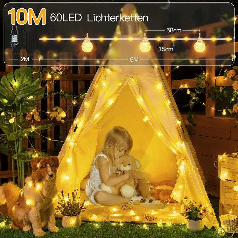 OLLNY LED Lichtsnoer Buiten 10M Afstandsbediening Timer 8 Modi Waterdicht — foto 2