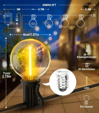 GARDENLIGHTS LED Tuinlichtsnoer 20M IP44 met Afstandsbediening — miniatuur 2