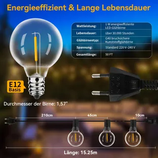AVANLO LED Lichtketting Buiten 15M Waterdicht Tuin Balkon Bruiloft Feest — miniatuur 3