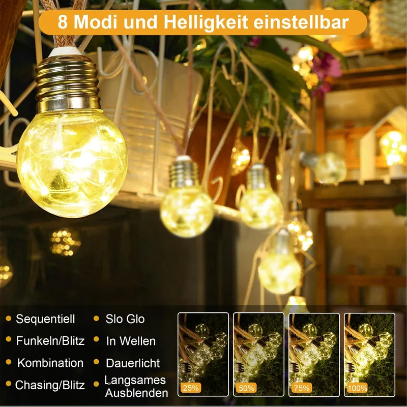 GOFFII Solar Lichtketting 20 Lampen G40 12,5M Tuin Balkon — foto 3