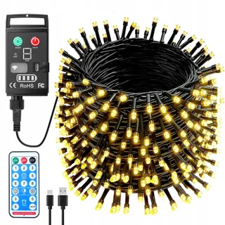 KINAMY Lichtsnoer Buiten 20M 200 LED Warmwit USB Oplaadbaar — miniatuur 1