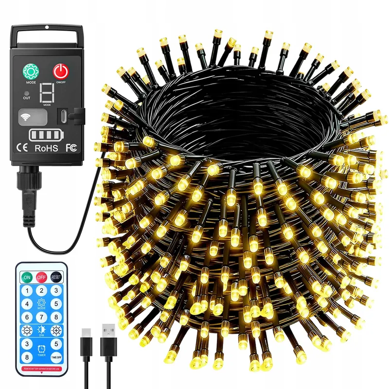 KINAMY Lichtsnoer Buiten 20M 200 LED Warmwit USB Oplaadbaar — foto 1