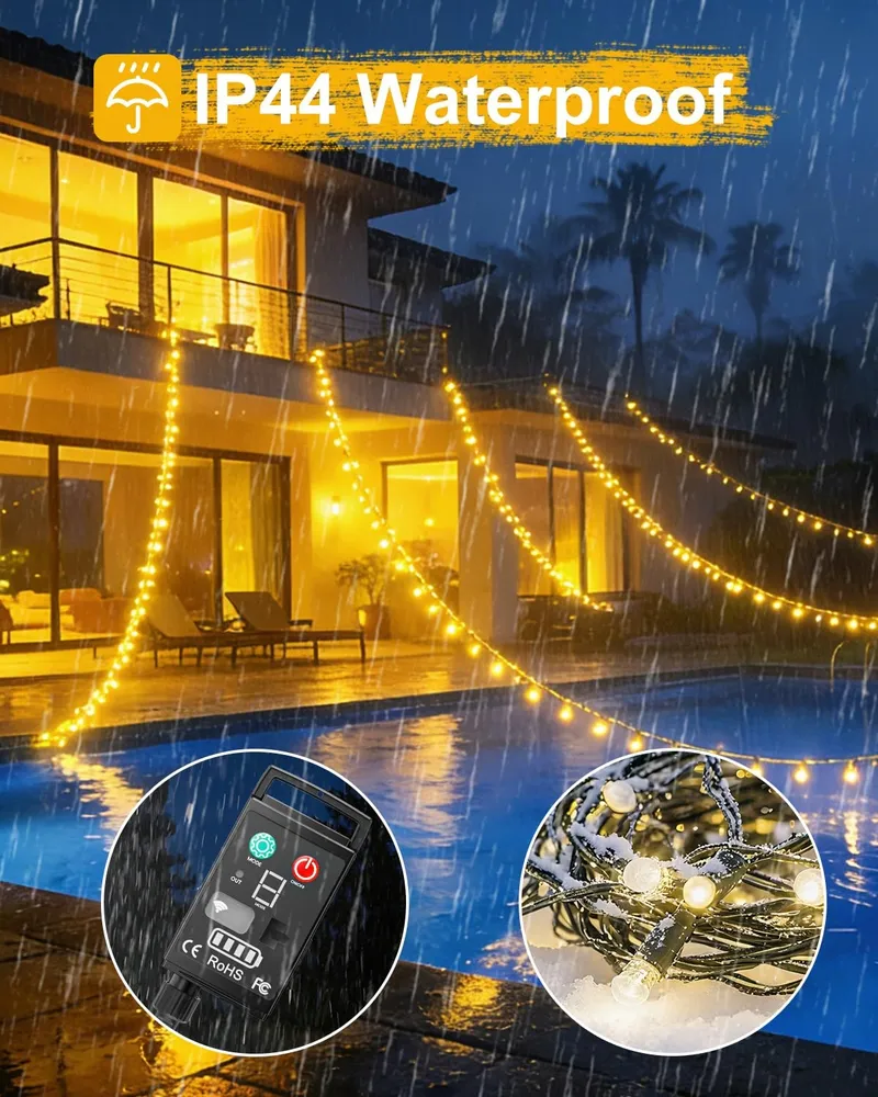 KINAMY Lichtsnoer Buiten 20M 200 LED Warmwit USB Oplaadbaar — foto 5