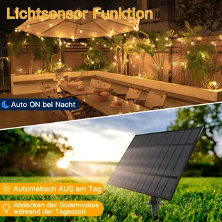 OLLNY Solar Lichtsnoer 10M 17 LED Afstandsbediening IP65 Tuin Balkon — miniatuur 2
