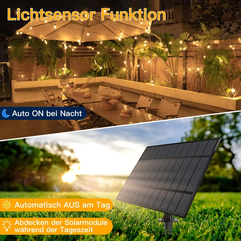 OLLNY Solar Lichtsnoer 10M 17 LED Afstandsbediening IP65 Tuin Balkon — foto 2