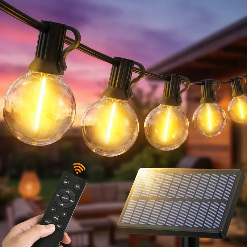 Solar LED Lichtsnoer 15M G40 Afstandsbediening IP44 Balkon Terras — foto 1