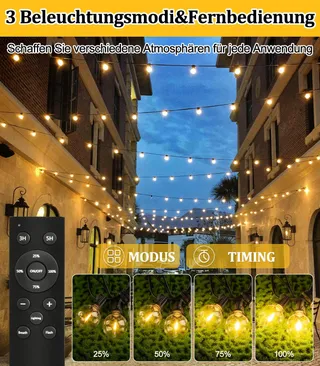 Solar LED Lichtsnoer 15M G40 Afstandsbediening IP44 Balkon Terras — miniatuur 3