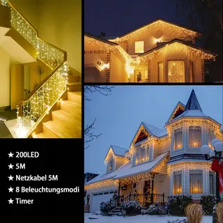 INTERGO LED Lichtgordijn 5m 200 LED Timer IP44 Waterdicht 8 Standen — miniatuur 3