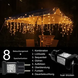 INTERGO LED Lichtgordijn 5m 200 LED Timer IP44 Waterdicht 8 Standen — miniatuur 4