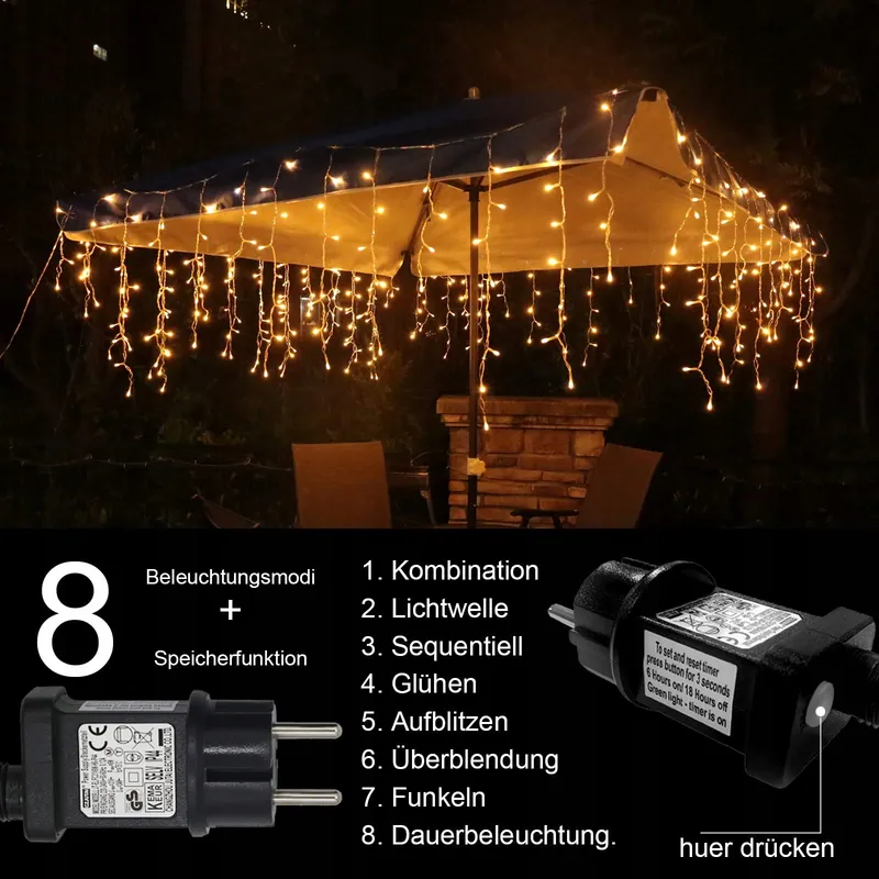 INTERGO LED Lichtgordijn 5m 200 LED Timer IP44 Waterdicht 8 Standen — foto 4