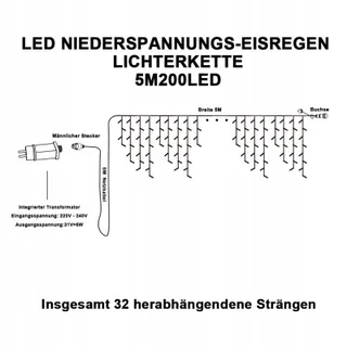 INTERGO LED Lichtgordijn 5m 200 LED Timer IP44 Waterdicht 8 Standen — miniatuur 7
