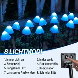 TOTHDATE Mini Solar Paddenstoellampen Blauw 5M 20 LED IP44 Tuin — miniatuur 3