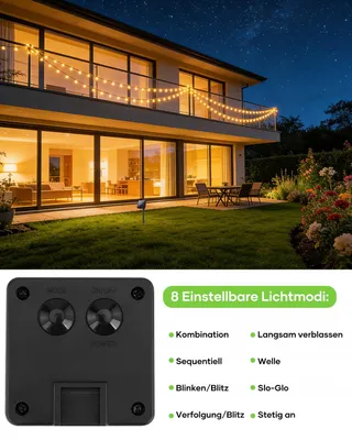 SURIGHT Solar Lichtketting Buiten 8M 30 LED 8 Standen IP65 — miniatuur 4