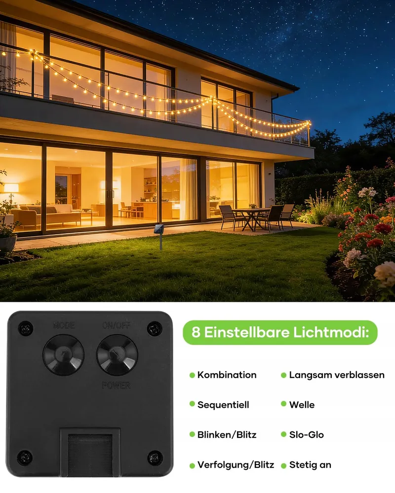 SURIGHT Solar Lichtketting Buiten 8M 30 LED 8 Standen IP65 — foto 4