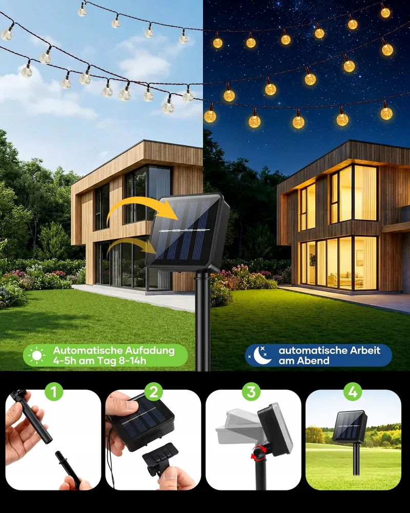 SURIGHT Solar Lichtketting Buiten 8M 30 LED 8 Standen IP65 — foto 3