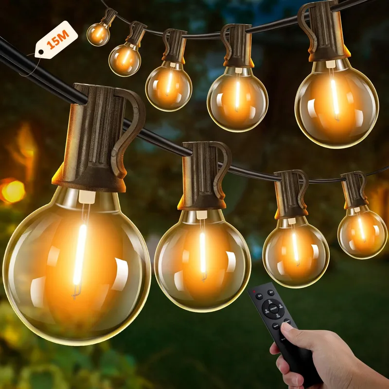 KANGTAIXIN Lichtketting 15M Timer 25+2 G40 Lampen Dimbaar — foto 1