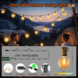 KANGTAIXIN Lichtketting 15M Timer 25+2 G40 Lampen Dimbaar — miniatuur 2