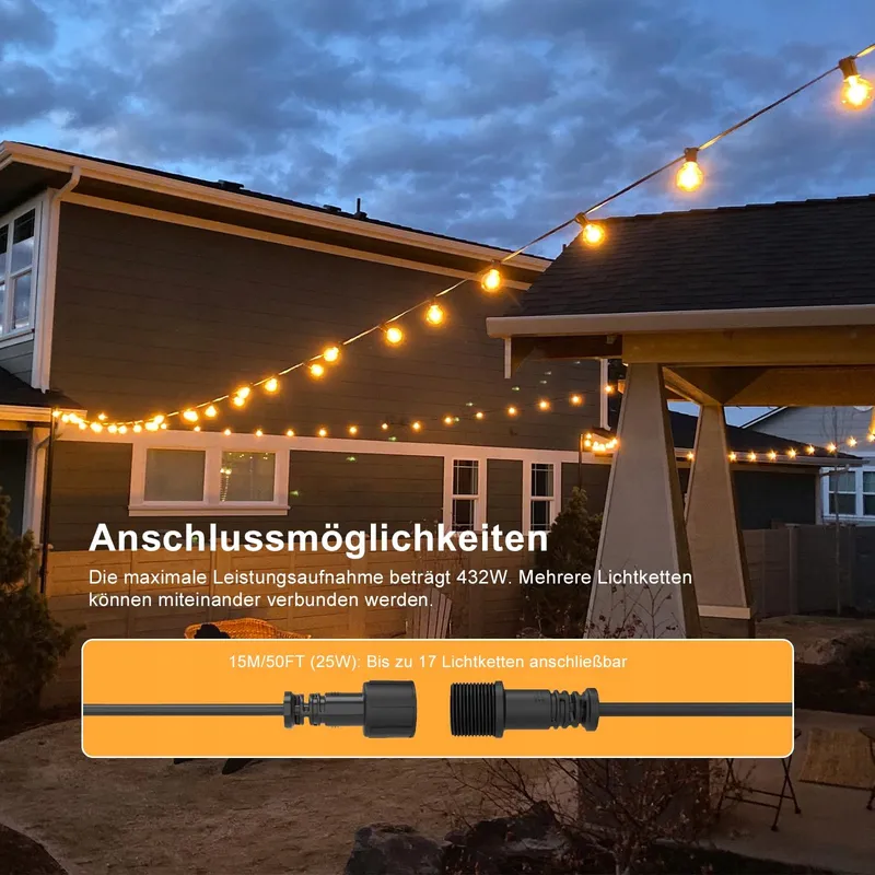 POGESTRAND LED Lichtsnoer Buiten 15M 25 Lampen Onbreekbaar — foto 3