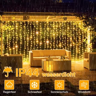 OLLNY LED Lichtgordijn 2x2m 200LED Warm Wit 8 Modi Timer Dimbaar — miniatuur 7