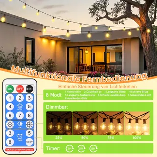 FGRYB Solar Lichtketting Buiten 15M 20+1 G40 met Afstandsbediening — miniatuur 4