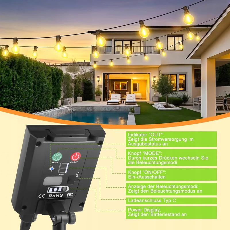 FGRYB Solar Lichtketting Buiten 15M 20+1 G40 met Afstandsbediening — foto 6
